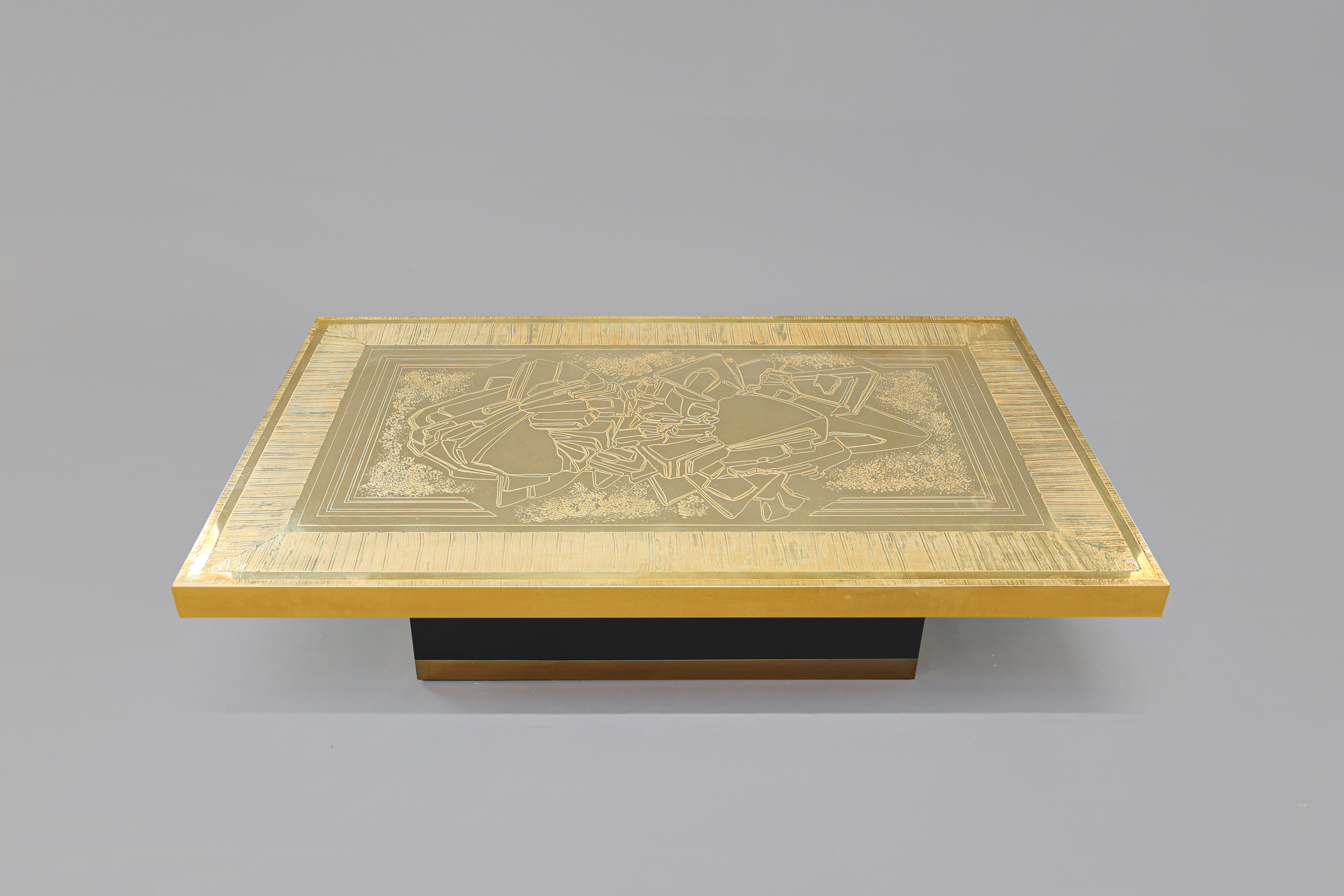 Brass etched coffee table by Lova Creation, Belgium, 1980s.