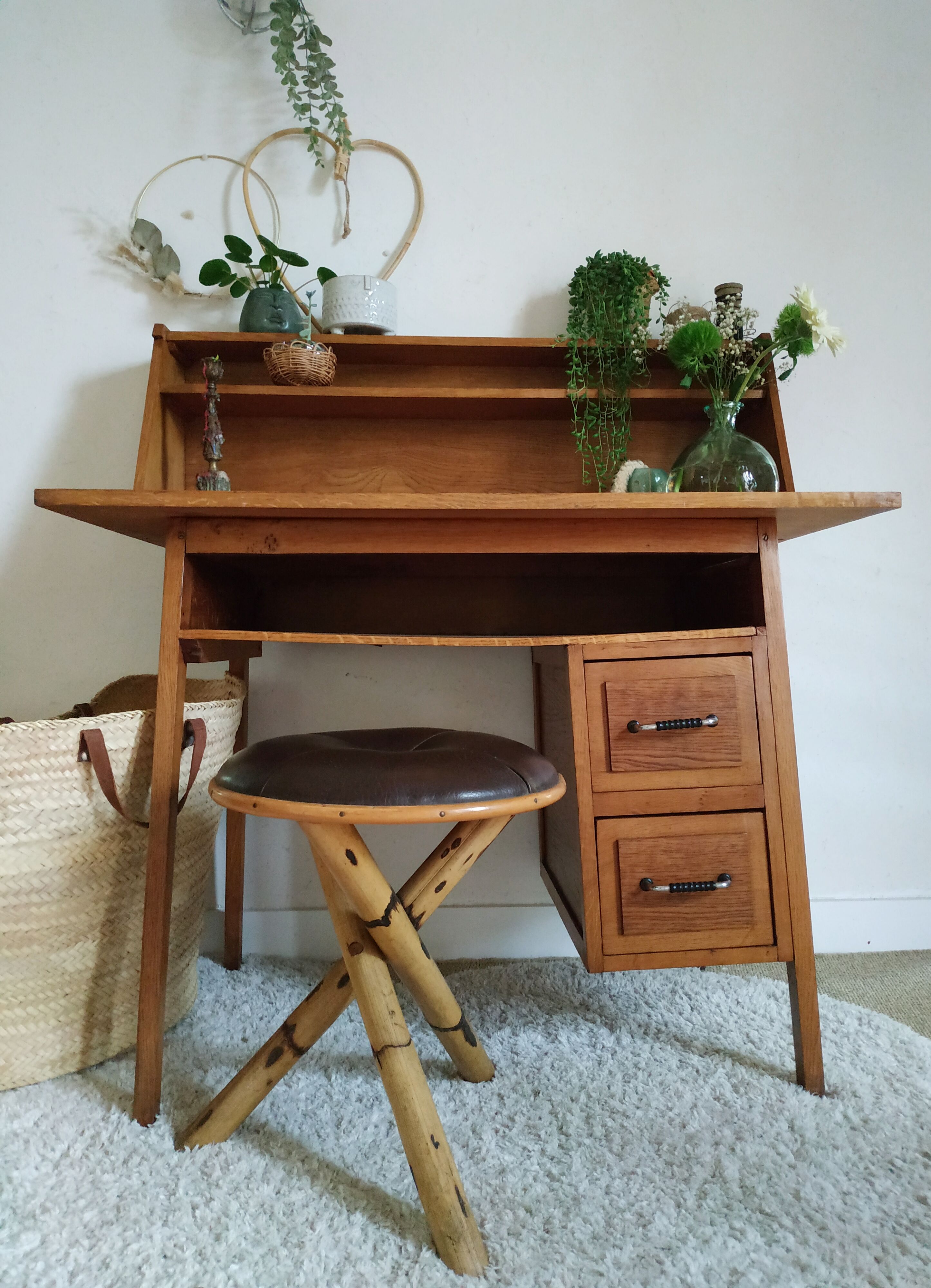 Bureau scandinave pieds compas vintage