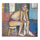 Large vintage figurative painting – Young man sitting – oil on canvas – art