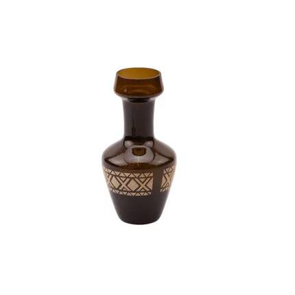 Vase en verre vintage brun aux motifs géométriques dorés