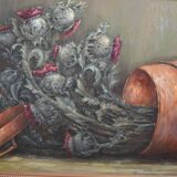 still life painting with thistles HSP signed and dated
