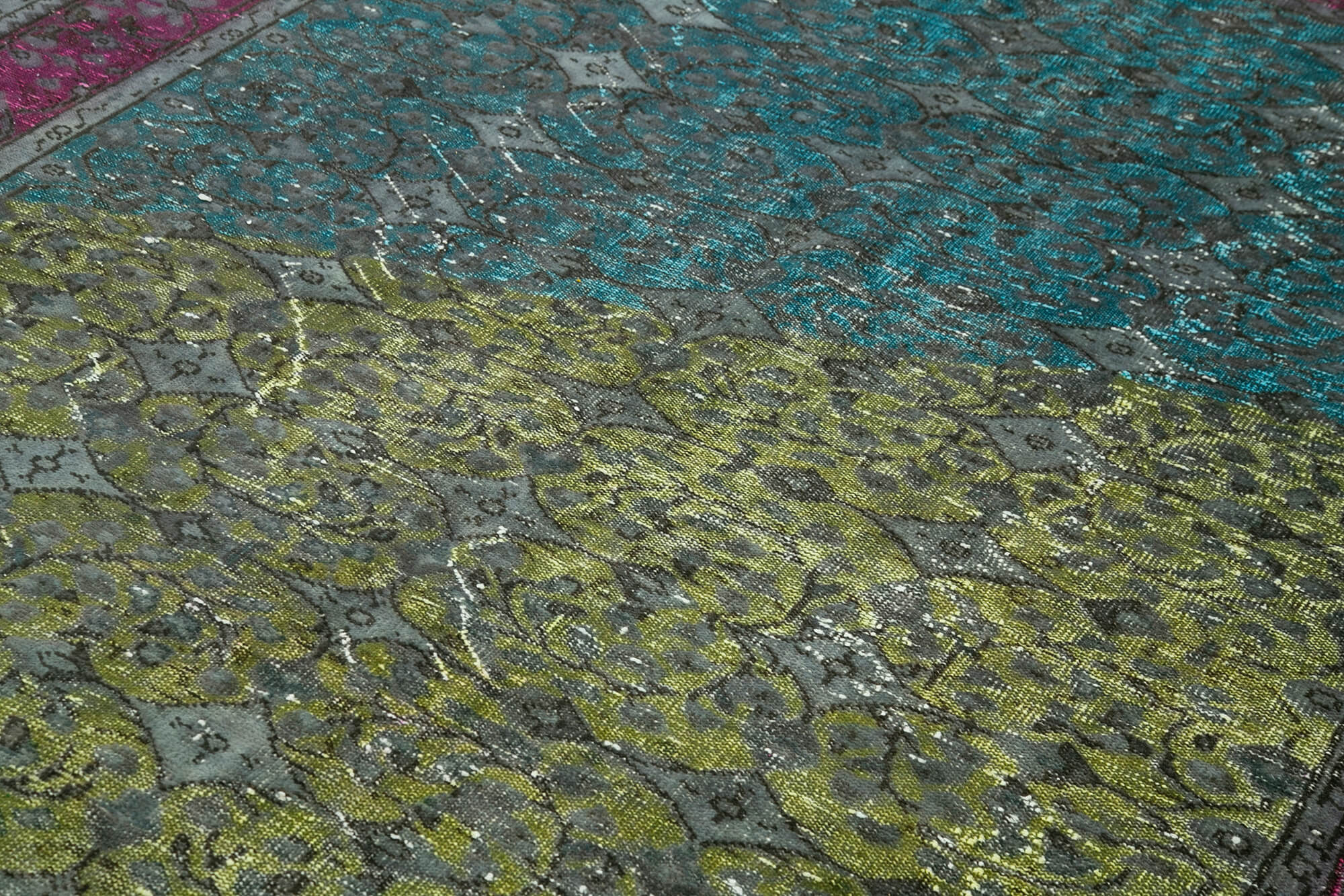 Hand-knotted carved anatolian 1970s 205 cm x 303 cm fuchsia carpet