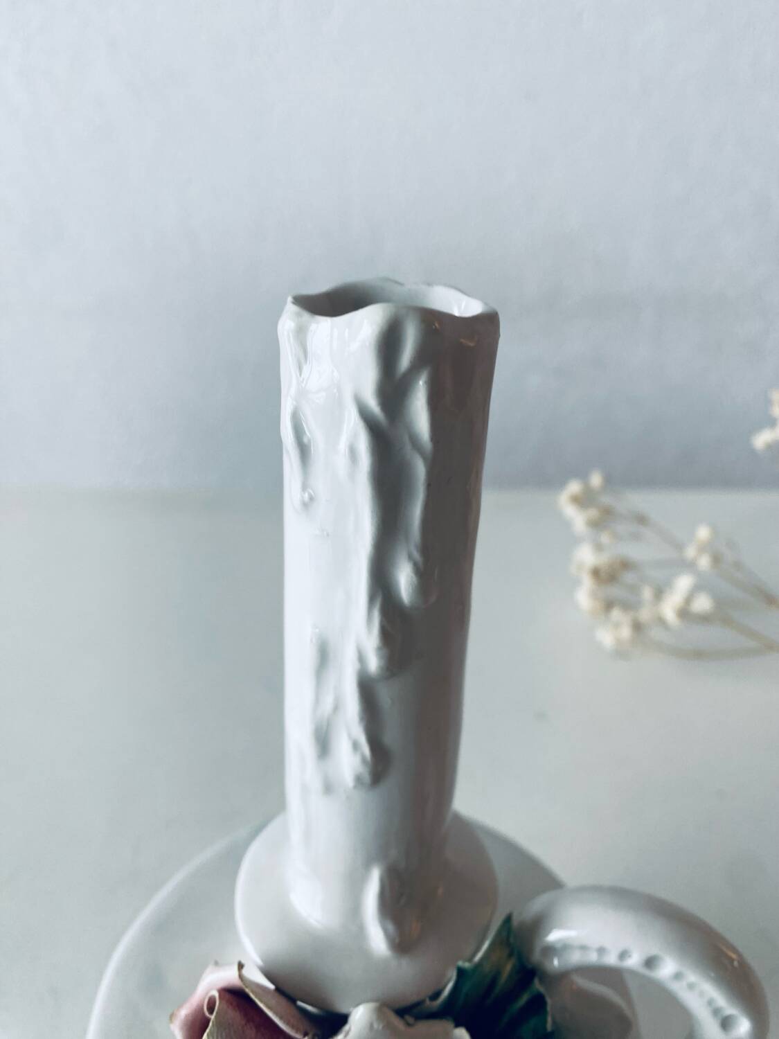 Italian slip candle holder signed