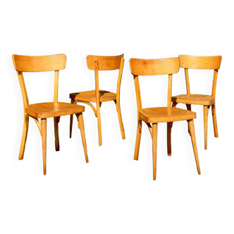 4 chaises bistrot années 60 en bois courbé
