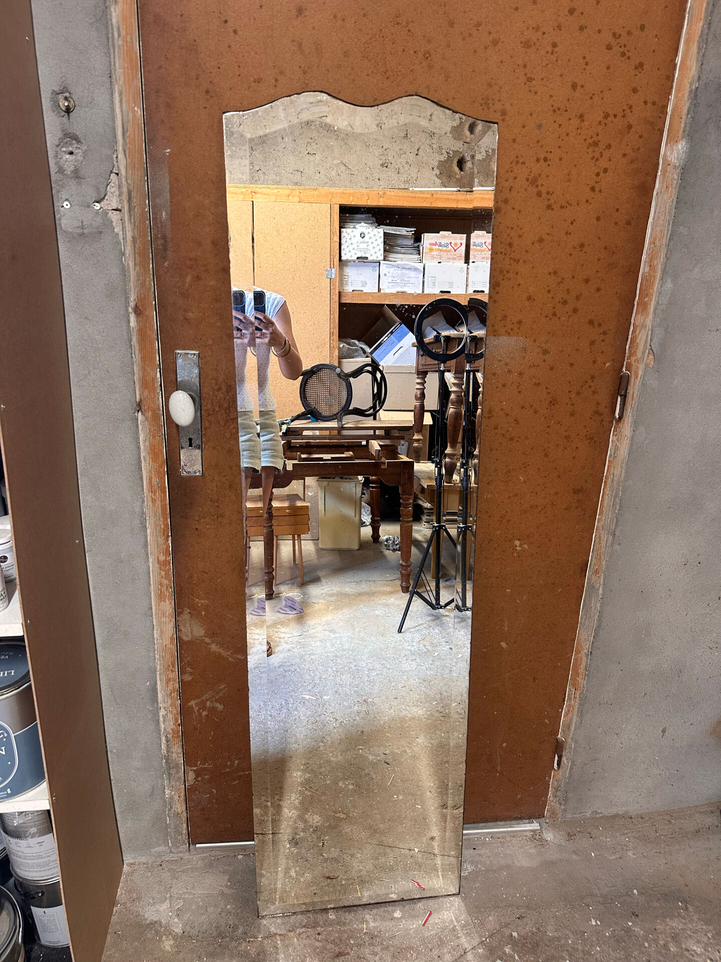 Antique large bevelled standing mirror