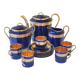 Limoges porcelain coffee service - Egle - Oven blue and gold -