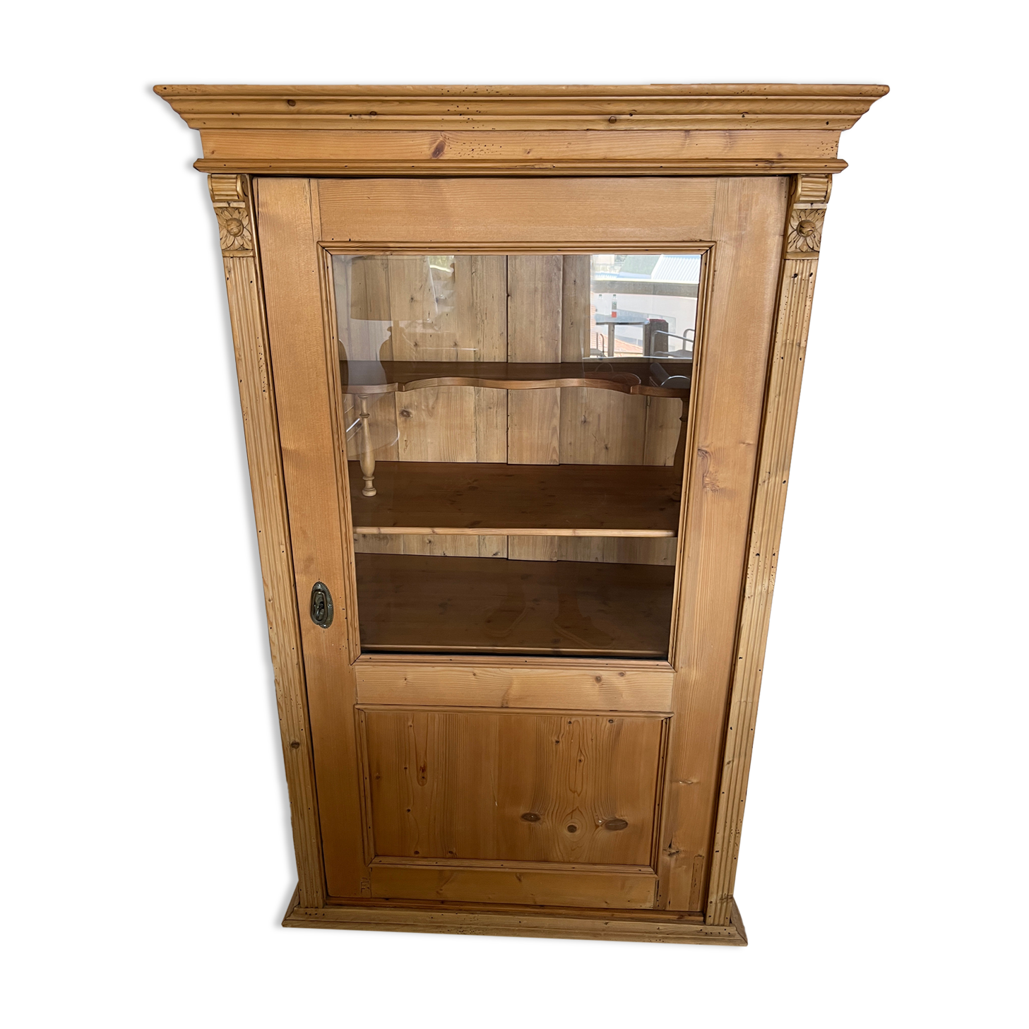 Biedermeier display case in soft wood