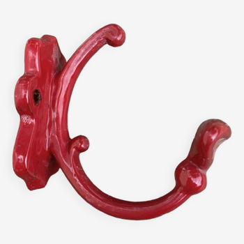 Old coat hook, bistro red enameled cast iron coat rack, collector and old