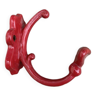 Old coat hook, bistro red enameled cast iron coat rack, collector and old