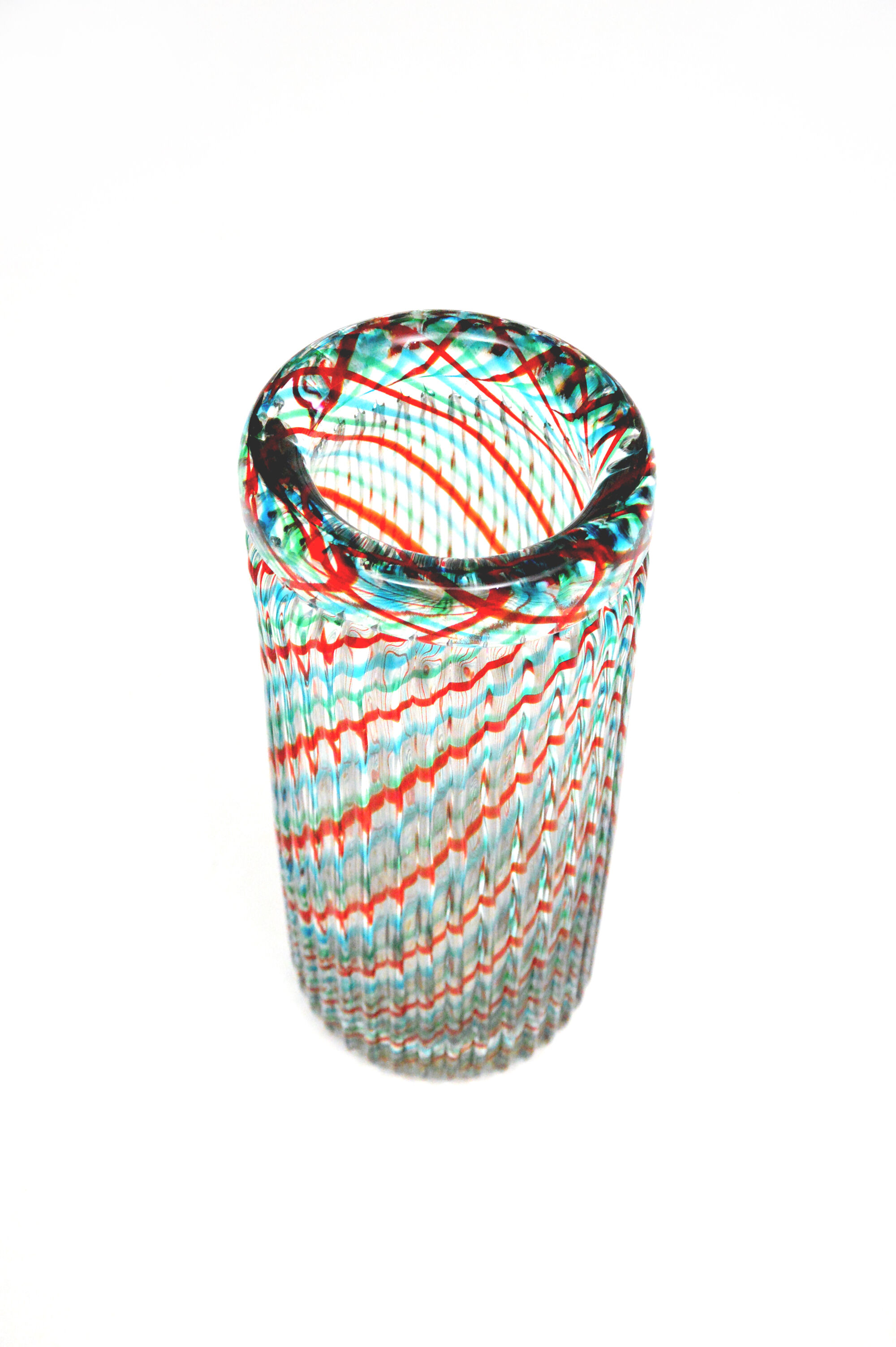 Ribbed Murano glass vase with half filigree decoration