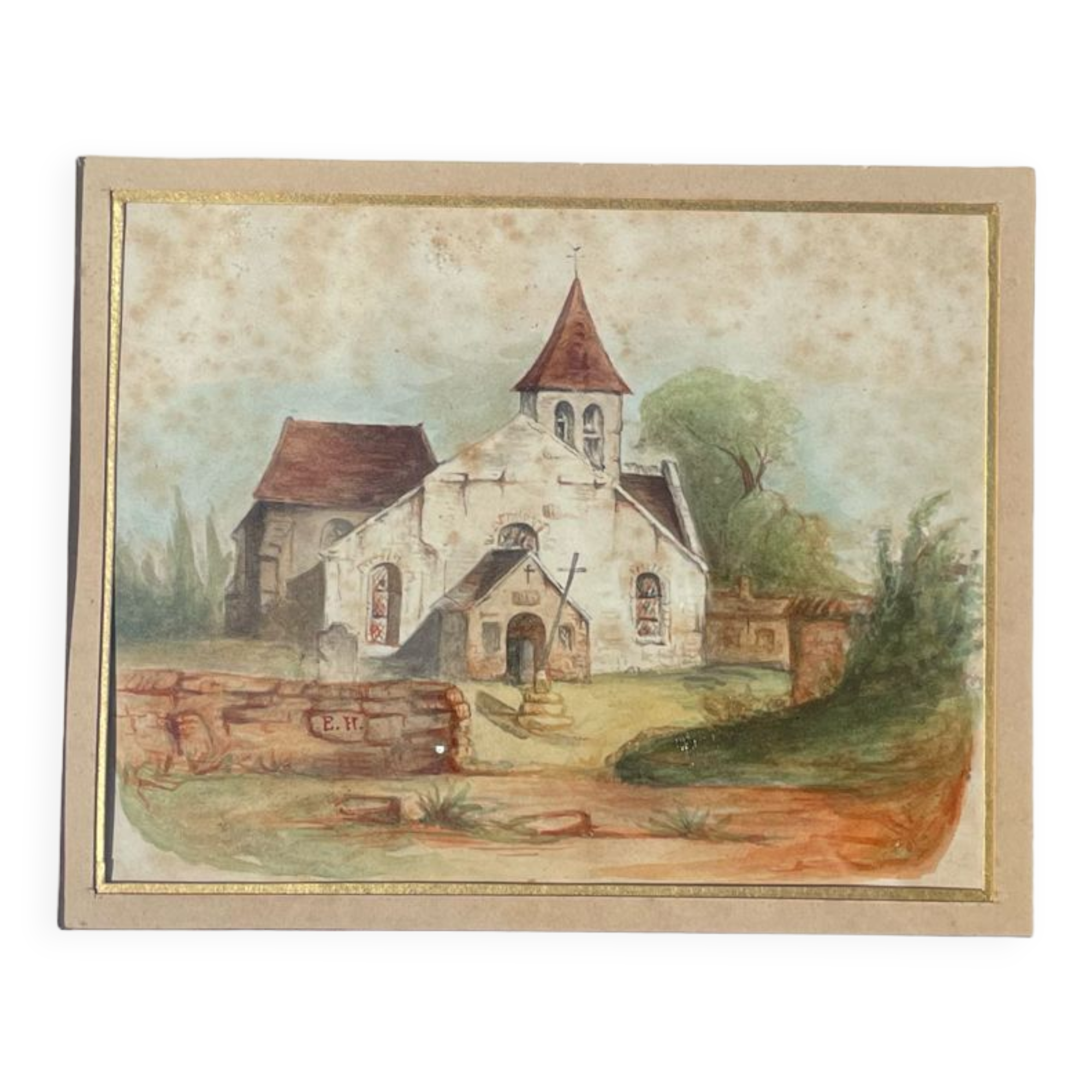 Painting drawing old nineteenth church