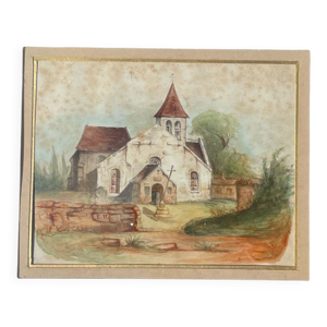 Tableau dessin ancien xixe église