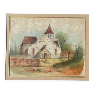 Tableau dessin ancien xixe église