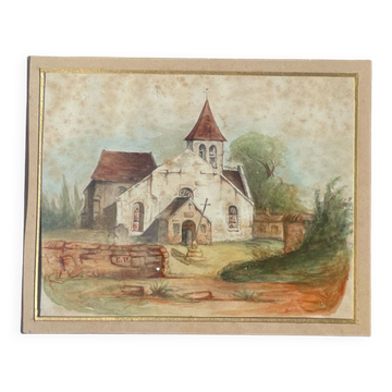 Painting drawing old nineteenth church