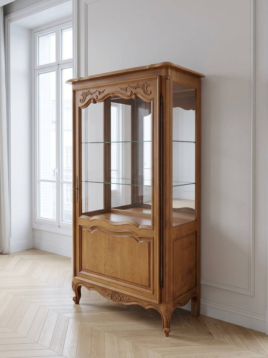 Louis XV style display cabinet in solid wood