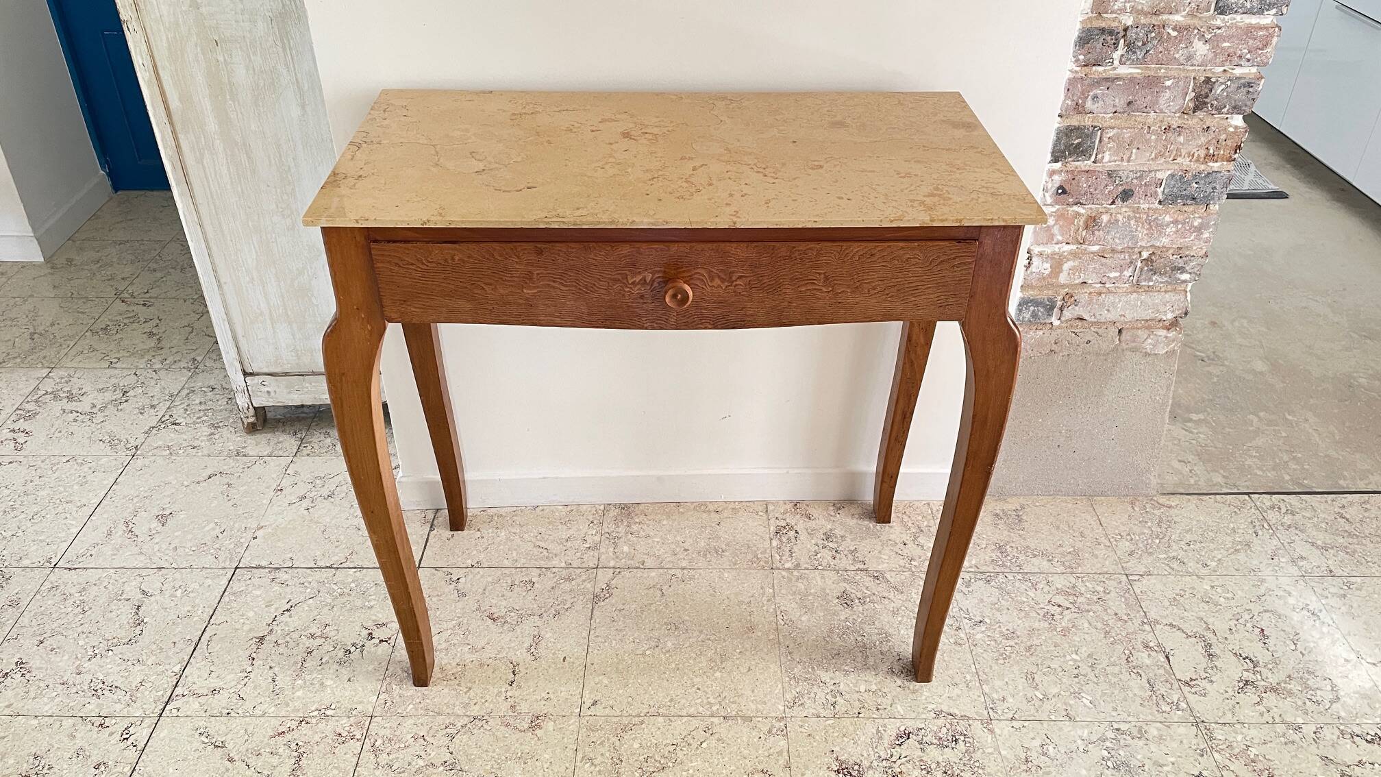 Vintage wood and marble console desk