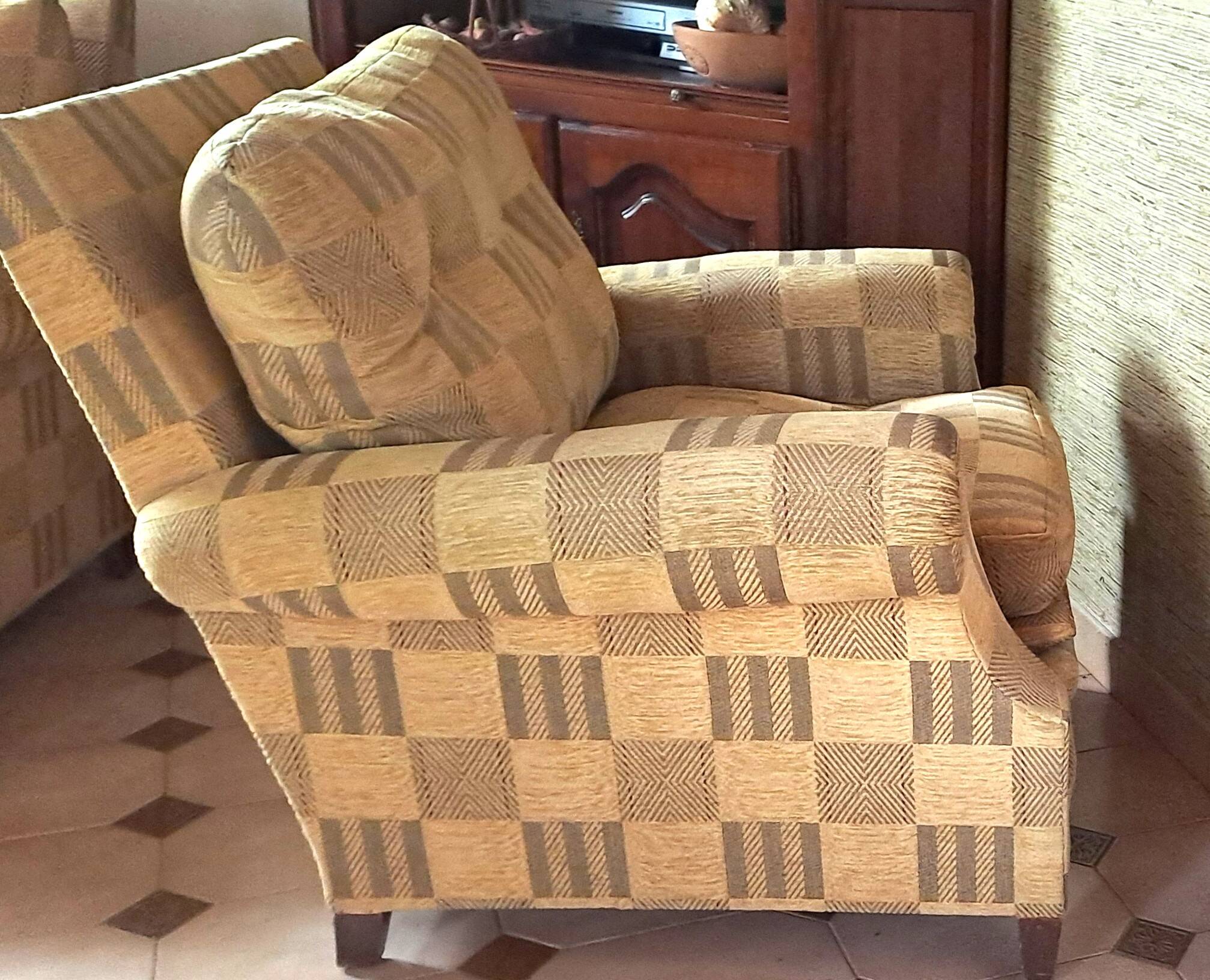 Pair of 1940s CLUB CHAIR style armchairs in velvet check fabric