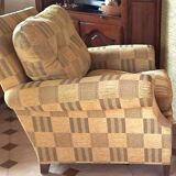 Pair of 1940s CLUB CHAIR style armchairs in velvet check fabric