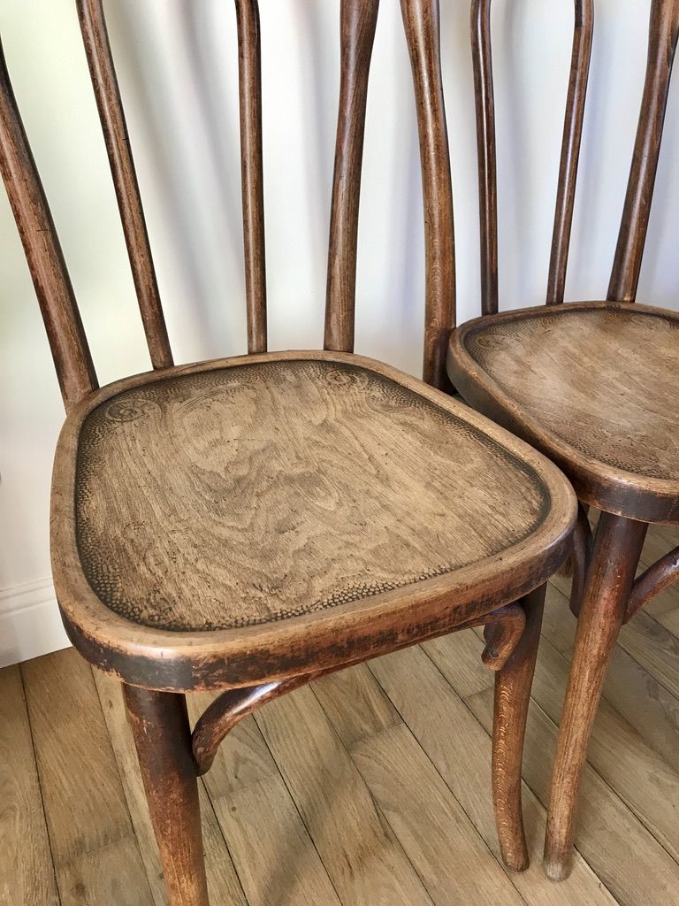 Set of 4 bistro chairs in curved wood of beech Luterma 30s
