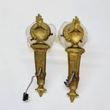 2 19th Century Gilt Bronze Wall Sconces with Molded Glass Globes in the Shape of