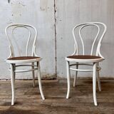 Pair of 2 bistro chairs in white bentwood and canework Jacob Josef Kohn