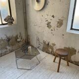 Hexagonal glass and chrome coffee table