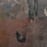 Oil on hardboard "Two workers at the press" post-impressionist painting