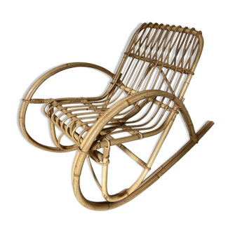 rocking-chair en rotin vintage pour enfants - années 1960