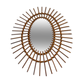 Mirror rattan oval vintage sun 1960_70
