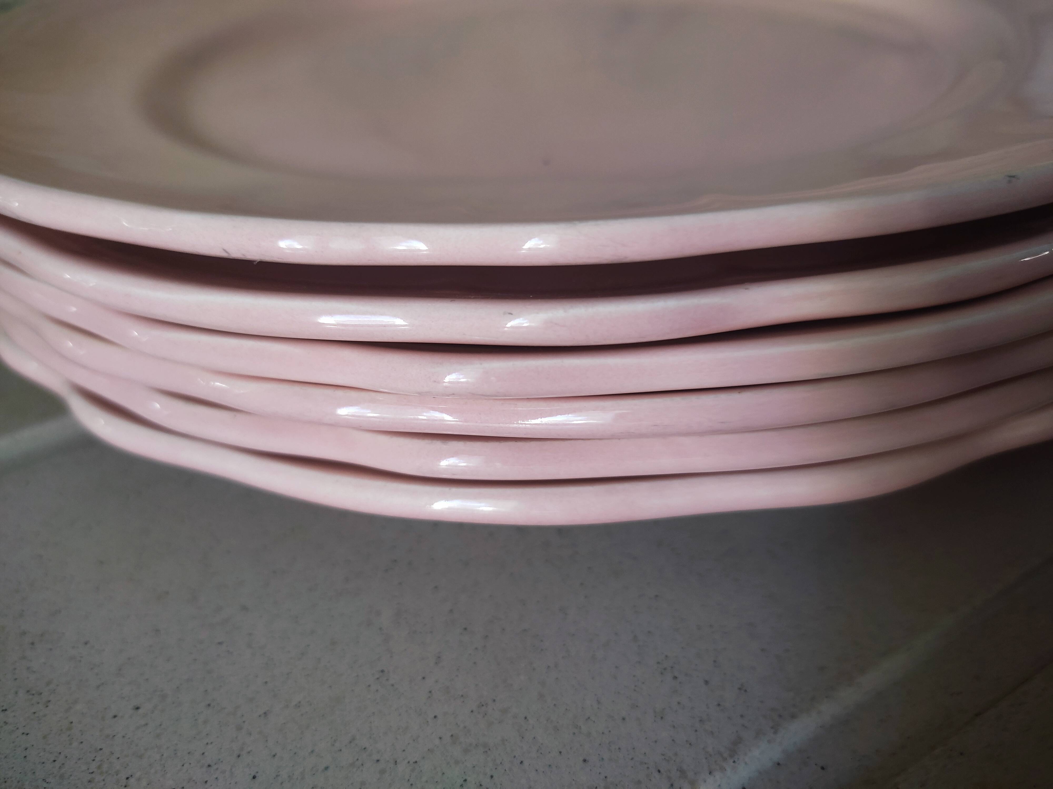 6 flat plates in pink earthenware by Salins