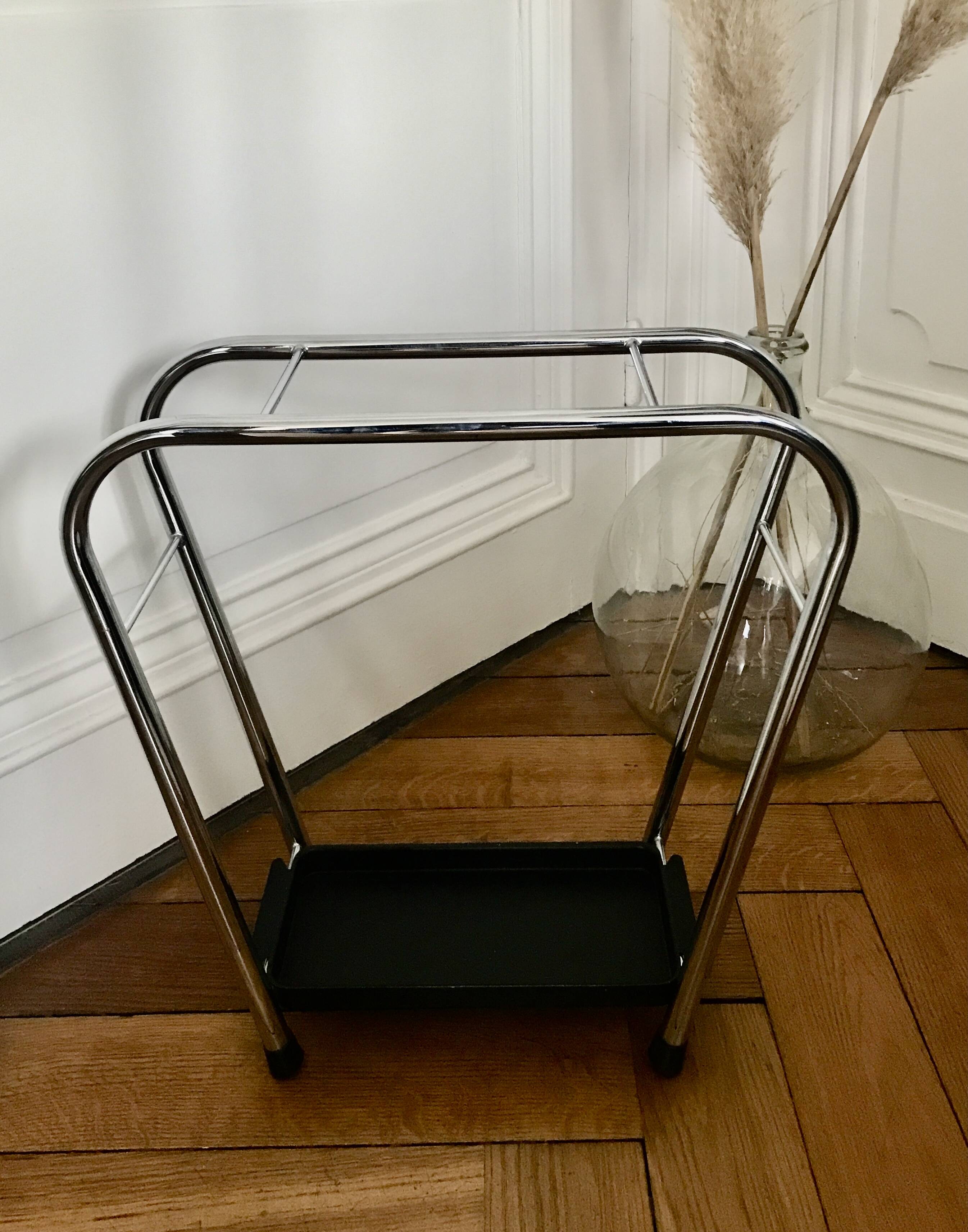 Vintage chrome steel umbrella stand