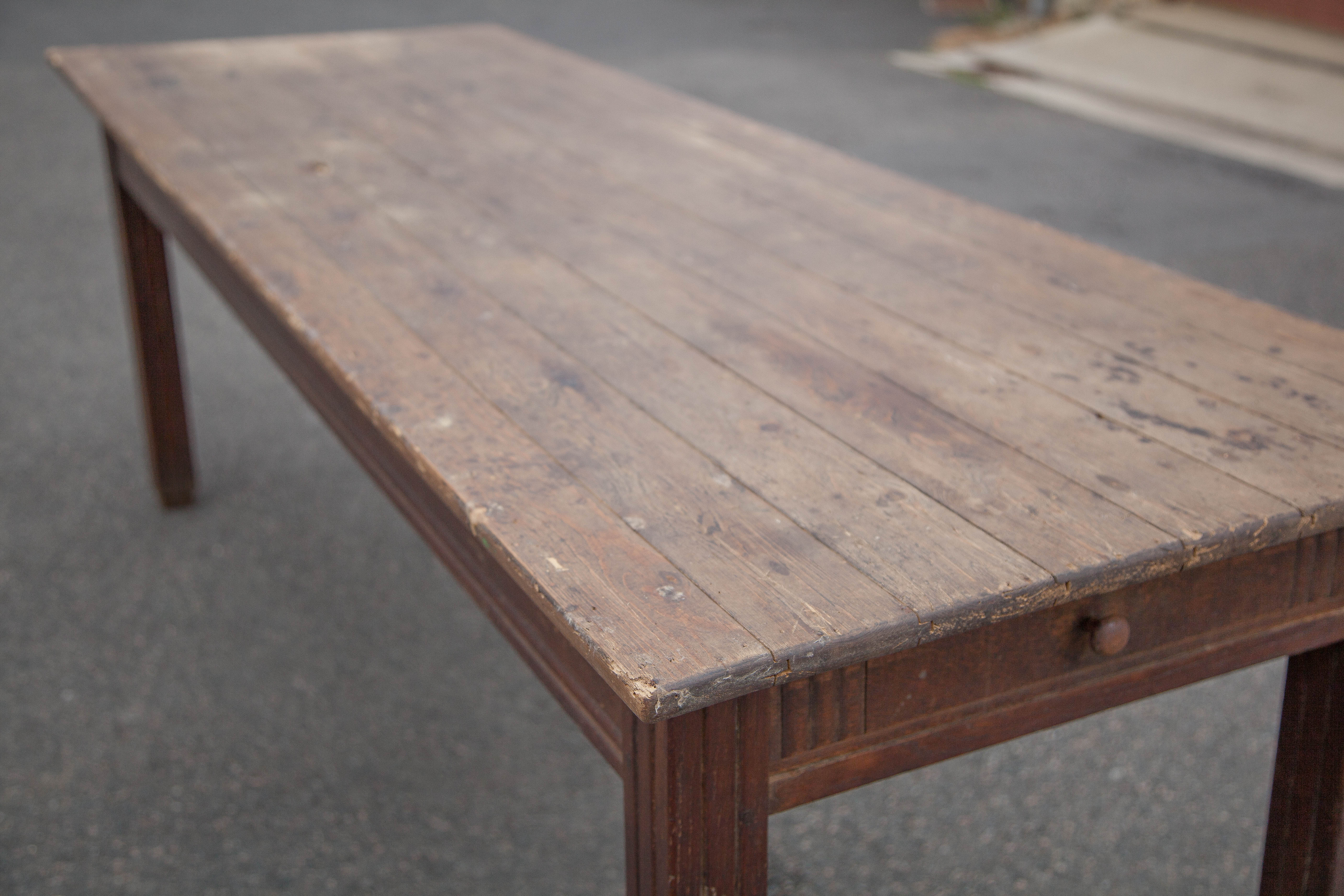 Antique farmhouse table, antique wood dining table, large table with 1 drawer