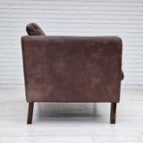 Années 1970, canapé classique danois 2 places, cuir marron d'origine.