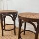 Paire de tabourets viennois bois courbe et cannage années 50