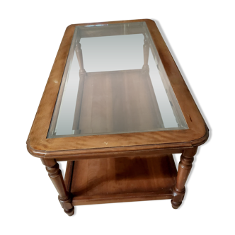 Table de salon rectangulaire merisier et dessus en verre,  l 178xl 58xh43