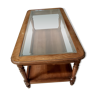 Table de salon rectangulaire merisier et dessus en verre,  l 178xl 58xh43