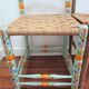 Two chairs patinated polka dots and painted wood folk art seat vintage straw