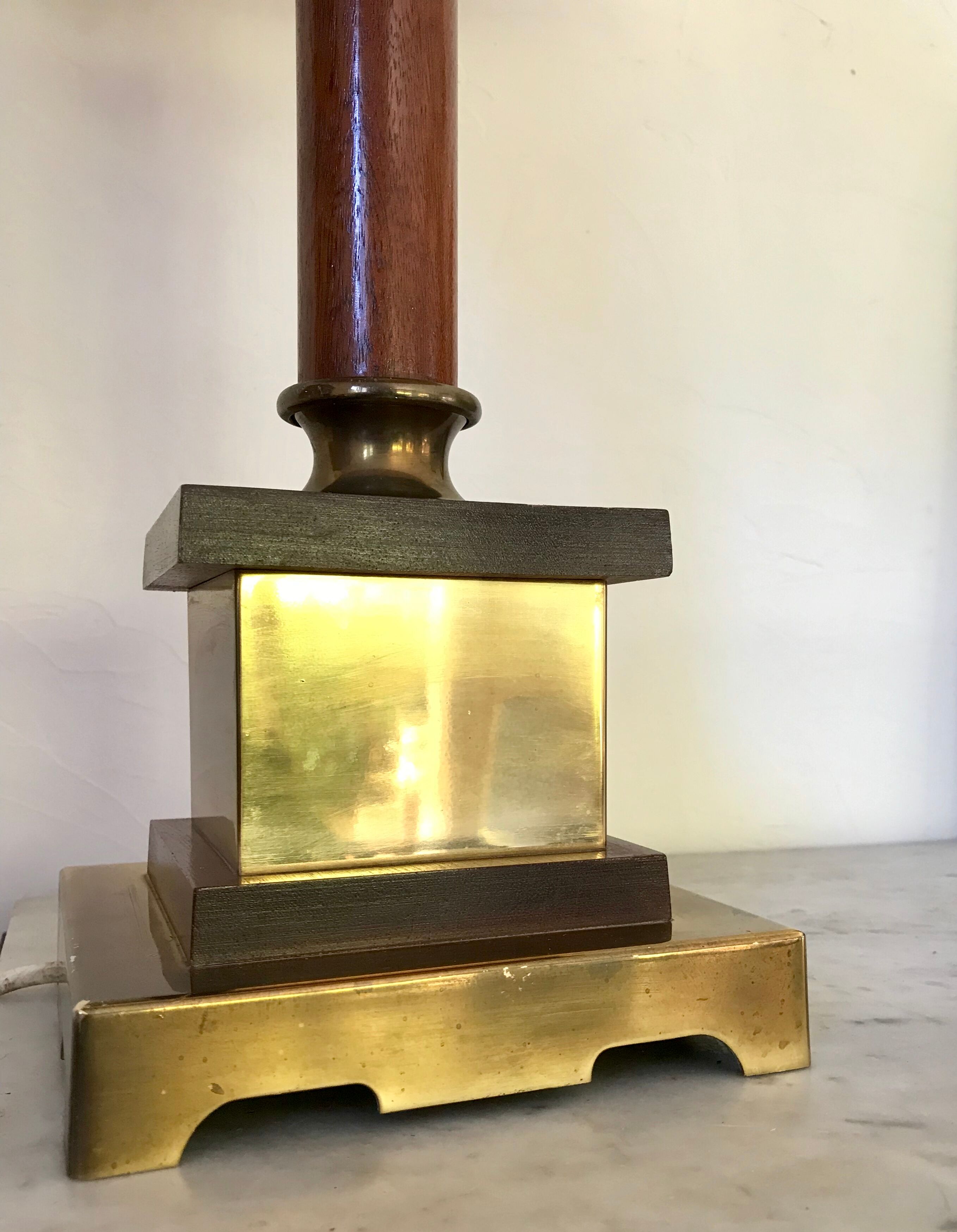 Vintage wood and brass lamp