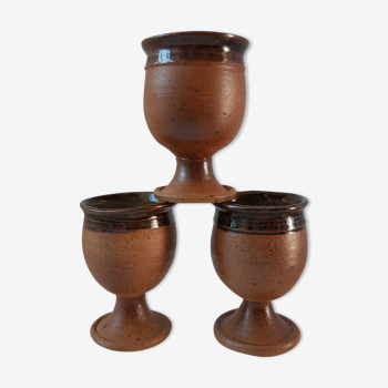 Trio de tasses / mazagrans en grès poterie artisanale signé années 70