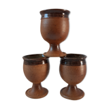 Trio of cups / mazagrans in artisanal pottery sandstone signed 70s