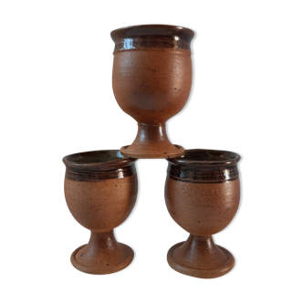Trio of cups / mazagrans in artisanal pottery sandstone signed 70s