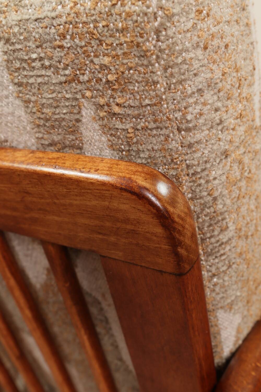 Vintage armchair in safari beige, 1965 mid-century modern design.