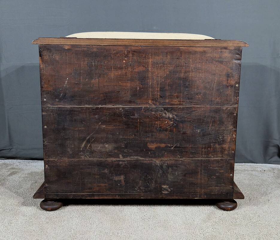 Coffre à linge de palier en hêtre et noyer massif, style louis xiii – fin xixe
