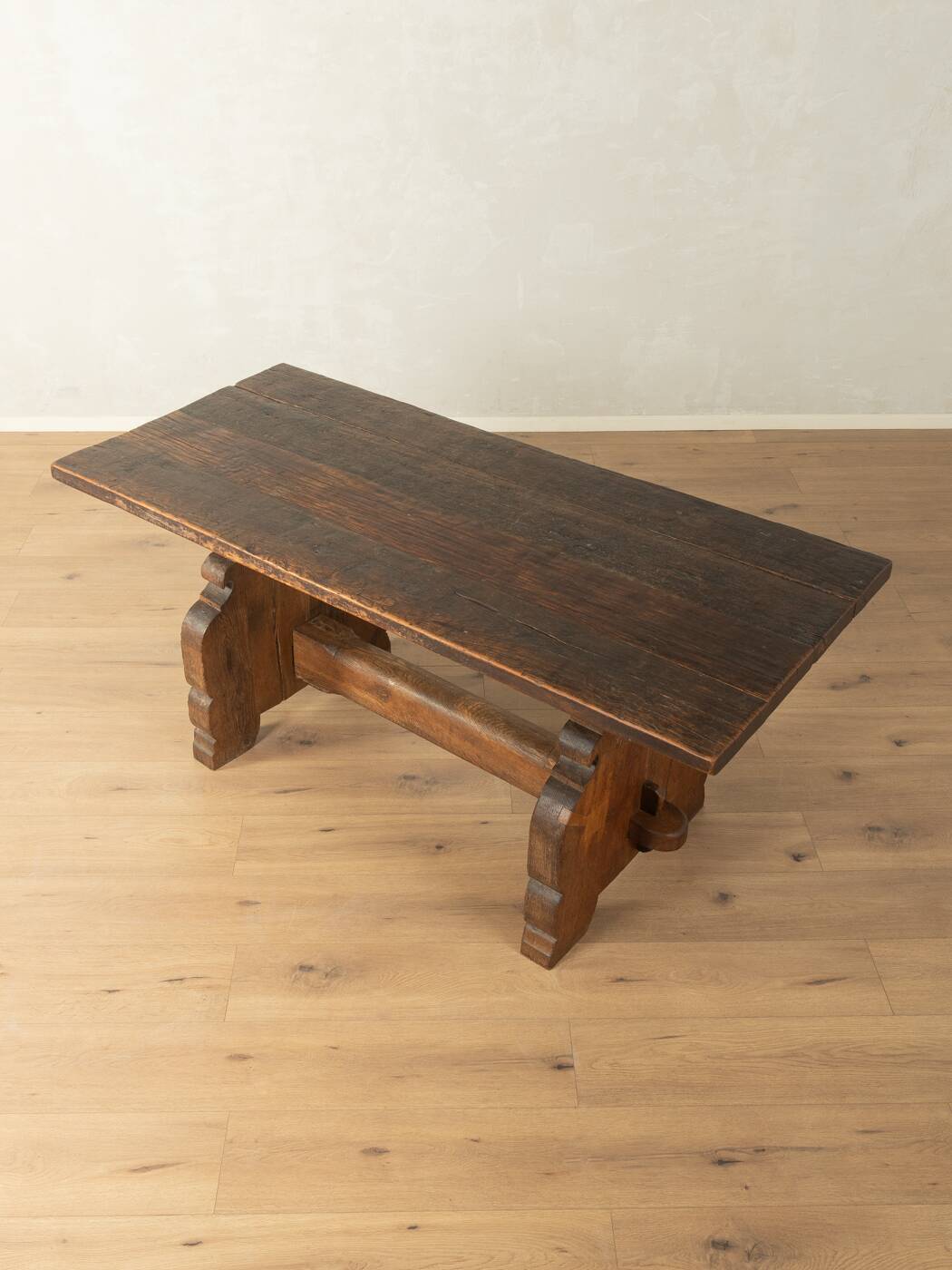 Striking brutalist solid wood table, circa 1970