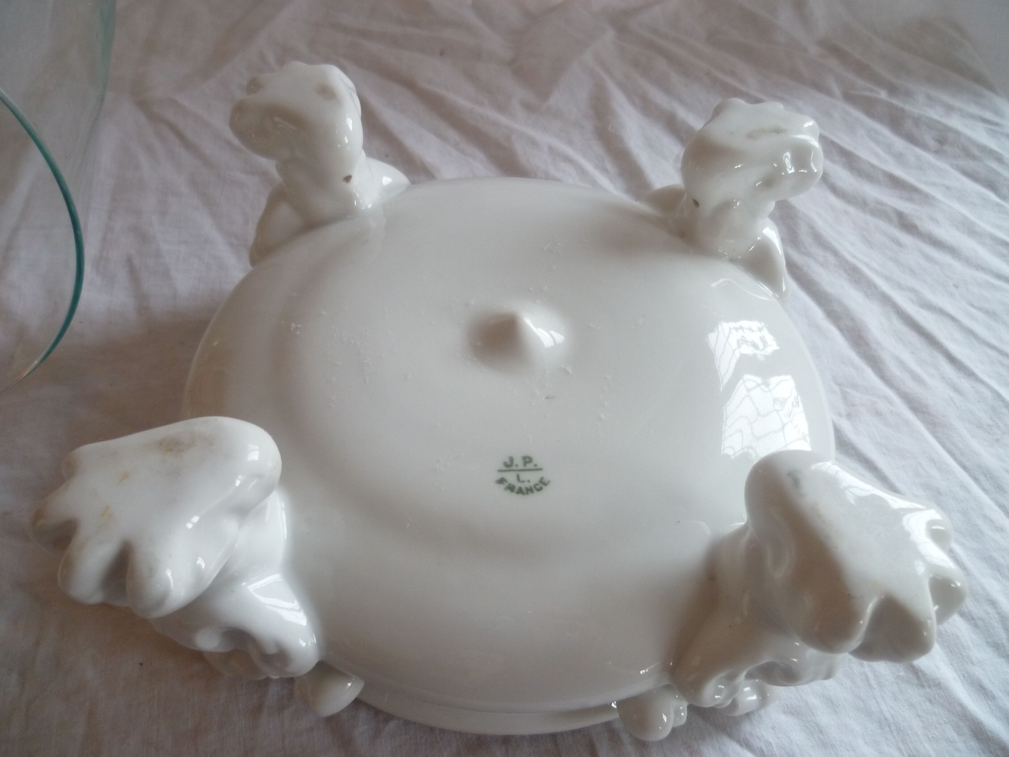 Glass deco globe and base legs of white ceramic lion j.p.l paris