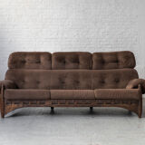 Brutalist 3-seater sofa with a super soft brown fabric, 1970’s