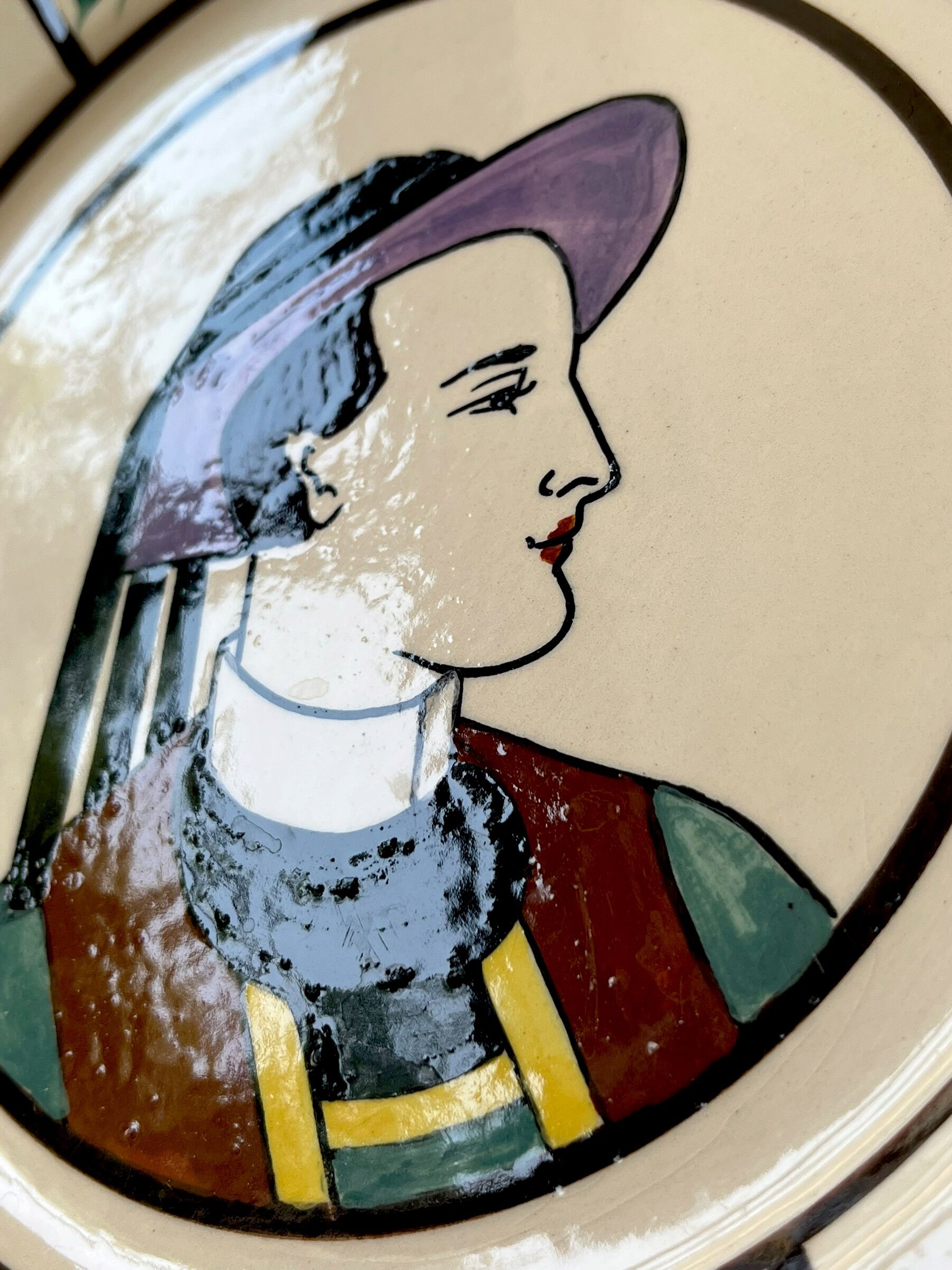 Octagonal plate from Quimper pottery - HB Henriot - Breton character