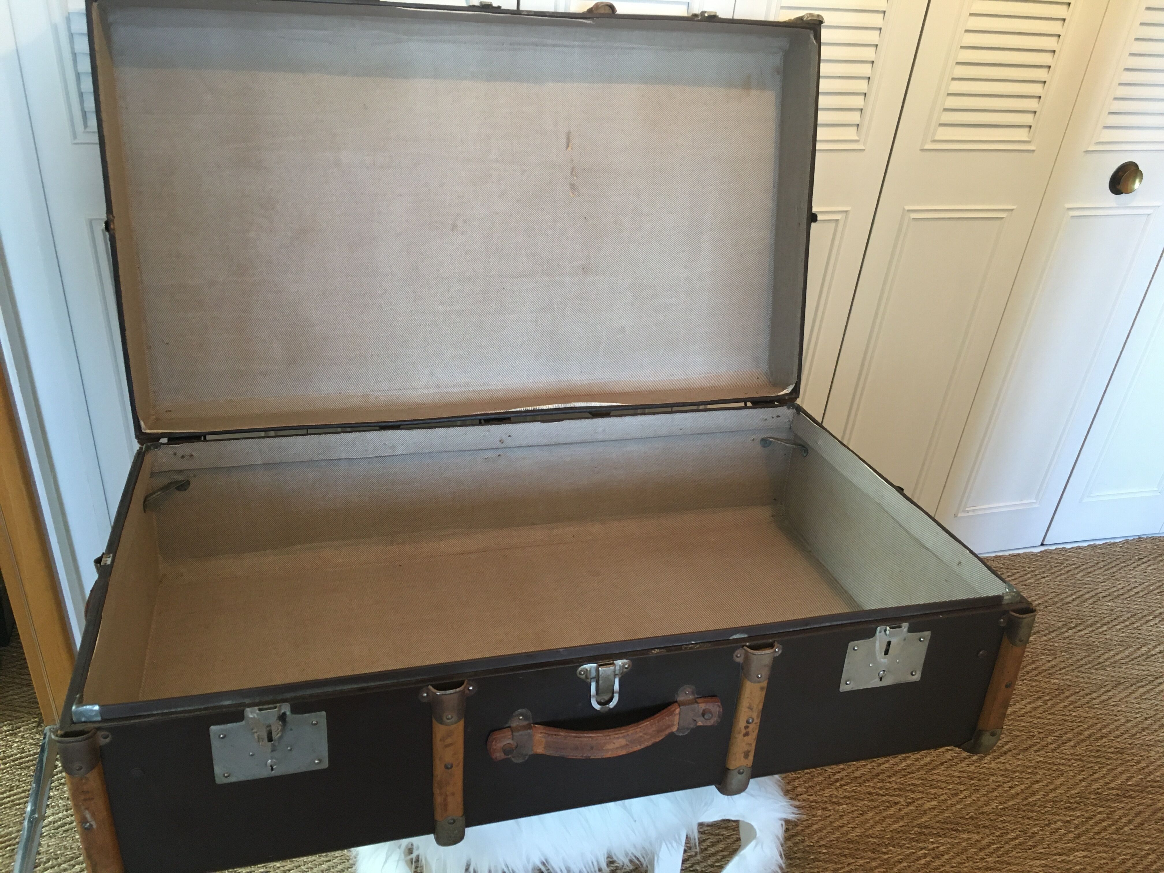 Wooden and leather suitcase