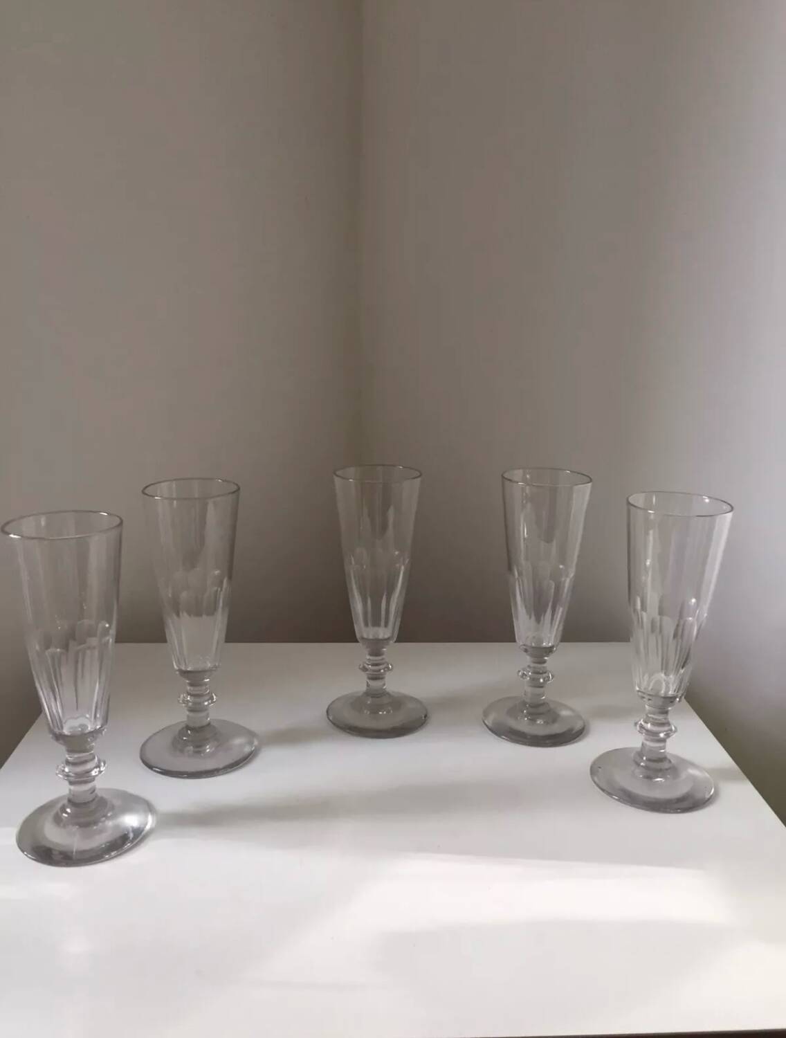 Set of 5 antique Baccarat Saint Louis crystal flutes? 19th century