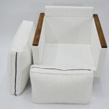 Fauteuil cube original des années 70, entièrement restauré, bouclé blanc